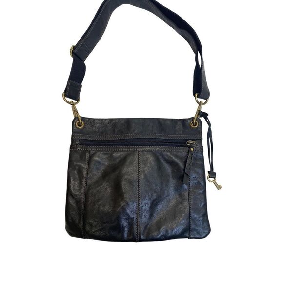 Vintage Fossil Sasha Black Leather Top Zip Crossbody Bag - Picture 2 of 8